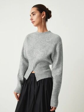 Commense Grey Half Zip Fuzzy Sweater